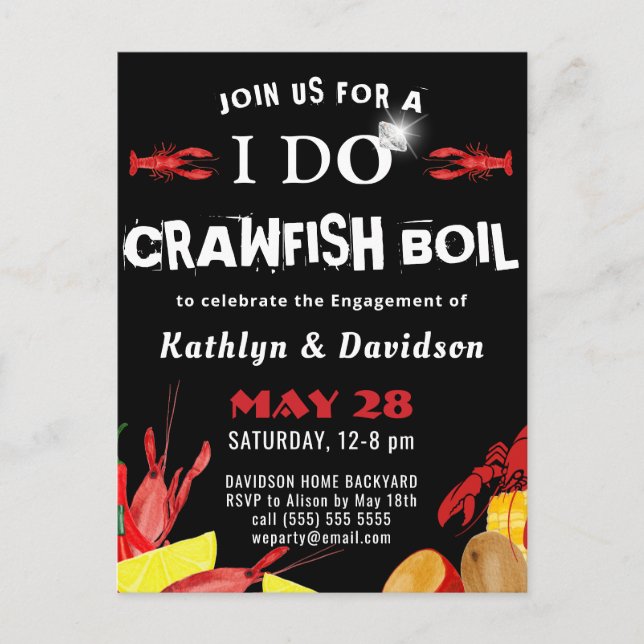 Cartão Postal Crawfish Boil I DO Noivado Photo Invitation (Frente)