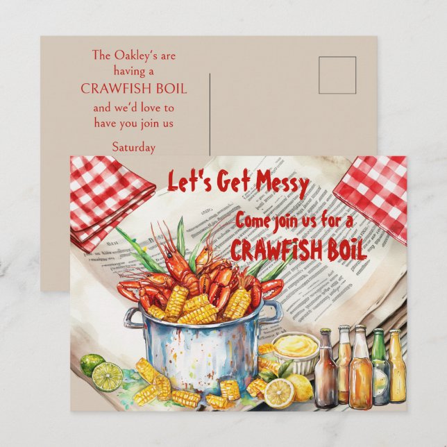 Cartão Postal Crawfish Boil Let's Get Messy (Frente/Verso)