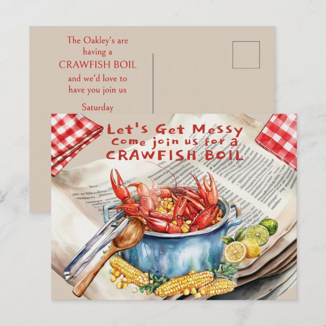 Cartão Postal Crawfish Boil Let's Get Messy (Frente/Verso)