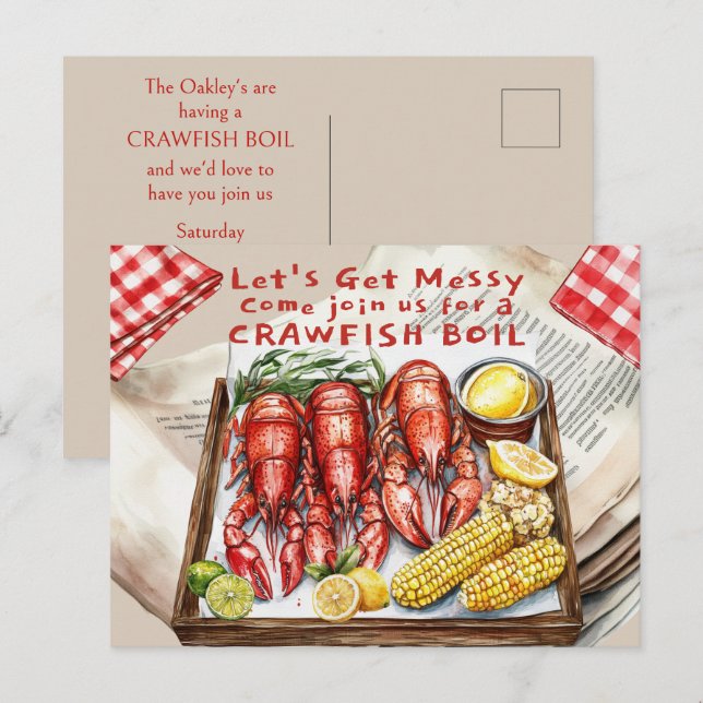 Cartão Postal Crawfish Boil Let's Get Messy (Frente/Verso)