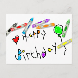 Cartão Postal Crayon Birthday Saudação