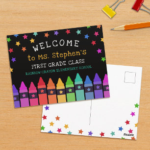 Cartão Postal Crayons Stars Colorida Bem-Vindo Sala de Aula do P