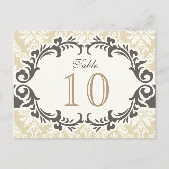 Cartão Postal Cream Damask Table Number Postcard (Frente)