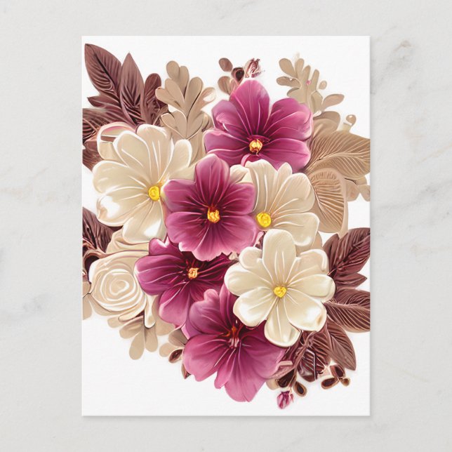 Cartão Postal Cream Ivory e Flores de Borgonha num Passado Vinta (Frente)