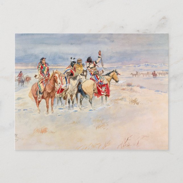 Cartão Postal Crees Meeting Traders, 1896 by Charles Marion Russ (Frente)