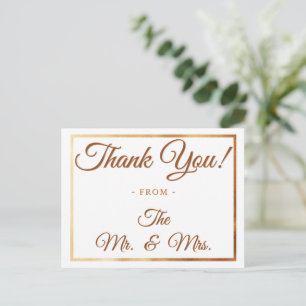 Cartão Postal Creme & Dourado Agradecimento Casamento Aniversári