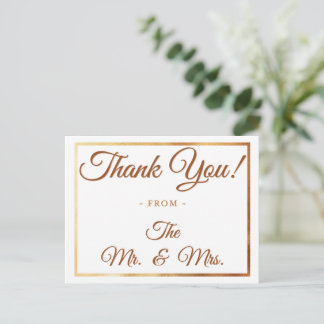 Cartão Postal Creme & Dourado Agradecimento Casamento Aniversári