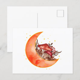 Cartão Postal Crescent Moon Mushroom Cottagecore Fungi Mycologia