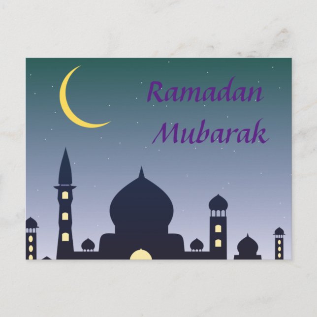 Cartão Postal Crescente Islâmico Ramadan Kareem - Arte Tipográfi (Frente)