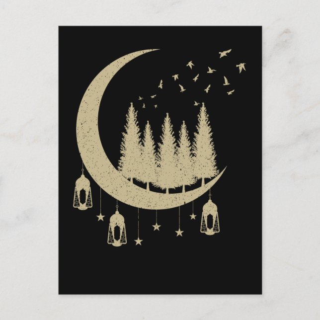 Cartão Postal Crescente Lua Aves Espiritual (Frente)