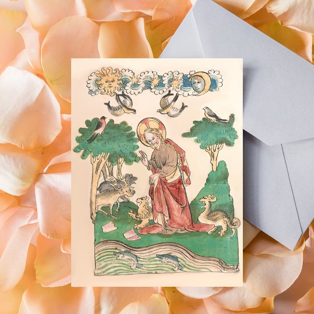 Cartão Postal Criação do Mundo - Manuscrito Medieval Bíblia (Creation of the World - Bible Medieval Manuscript Catholic Christian Postcard)