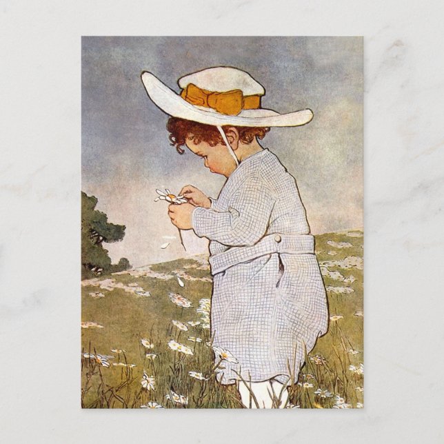 Cartão Postal Criança Antiga Colhendo Margaridas Bessie Pease Gu (Frente)
