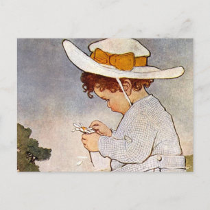 Cartão Postal Criança Antiga Colhendo Margaridas Bessie Pease Gu