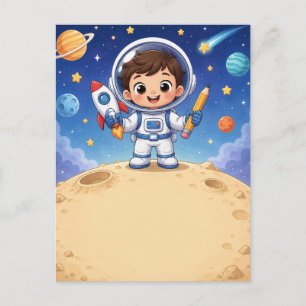Cartão Postal Criança Astronauta Pronta para Explorar Caderno Es