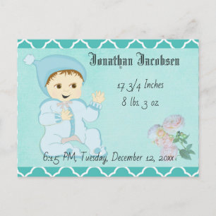 Cartão Postal Criança Baby Boy em azul com flores