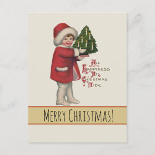 Cartão Postal Criança com Árvore de Natal Ilustração Antiga Arte