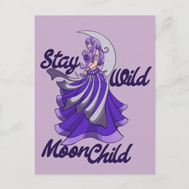 Cartão Postal Criança da Lua Selvagem Deusa da Lua Arte MoonChil (Frente)