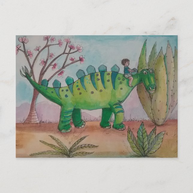 Cartão Postal Criança e seu dinossauro de estimação (Frente)