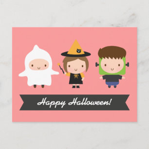Cartão Postal Criança Fofa no Halloween Truque ou Tratamento