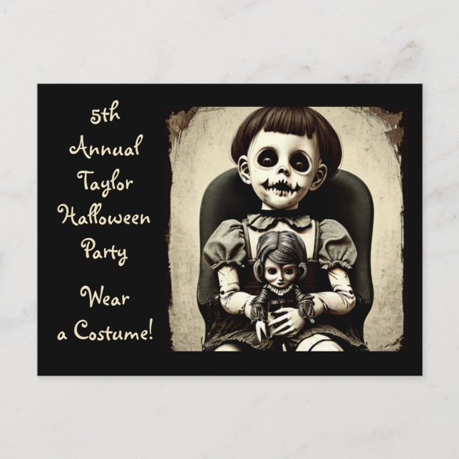 Cartão Postal Criança Ghoul com Festa de Halloween Doll Assustad (Frente)