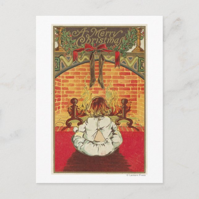 Cartão Postal Criança na frente da Lareira (Frente)