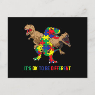 Cartão Postal Crianças Autismo Sensibilização Fita T-Rex Dino Di