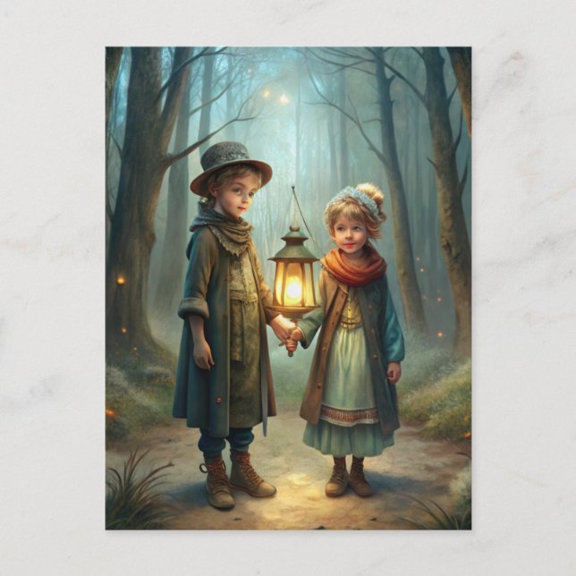 Cartão Postal Crianças bonitas no inverno (Frente)