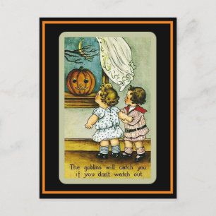 Cartão Postal Crianças Bonitas Spooky Vintage Halloween