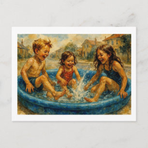 Cartão Postal Crianças Brincando Em Uma Piscina,