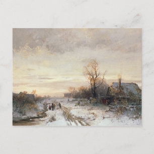 Cartão Postal Crianças brincando na paisagem de inverno