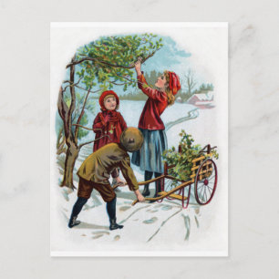 Cartão Postal Crianças coletando Holly no inverno