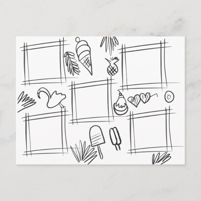 Cartão Postal Crianças Colorem Diversão Tropical Desenho Rabisca (Frente)