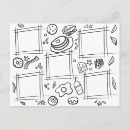 Cartão Postal Crianças Colorido Foodie Café da Manhã Divertido D