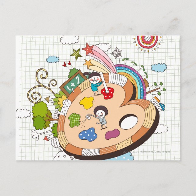 Cartão Postal Crianças com pincéis (Frente)