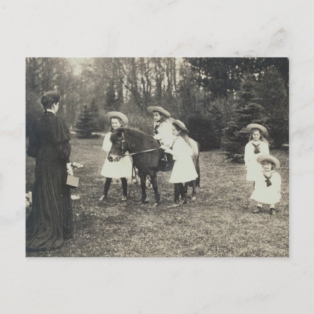 Cartão Postal Crianças czar e Tsarina da Rússia com pônei - OTMA (Frente)