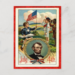 Cartão Postal Crianças de Abraham Lincoln Vintage 4 de Julho