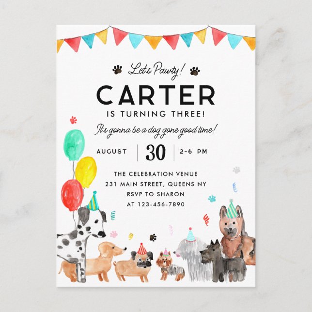 Cartão Postal Crianças de animais de festa vamos Cachorro Cachor (Frente)