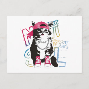Cartão Postal Crianças de Gato Funky Presente