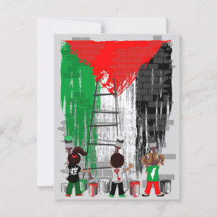 Cartão Postal Crianças de Gaza Pintando a Bandeira da Palestina 