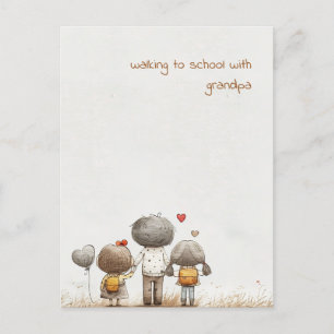 Cartão Postal Crianças escolares com avô