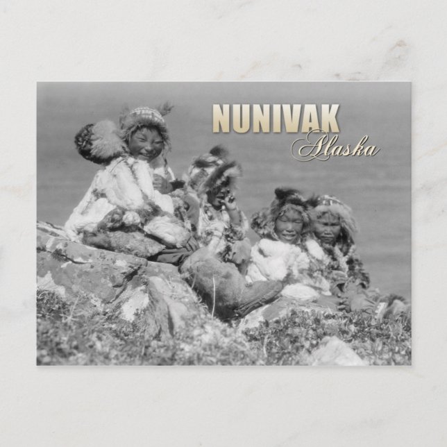 Cartão Postal Crianças esquimós em fantasia, Nunivak, Alasca (Frente)