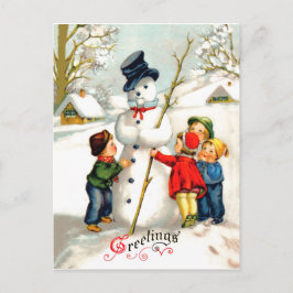 Cartão Postal Crianças Estão Fazendo um Grande Boneco de Neve, F