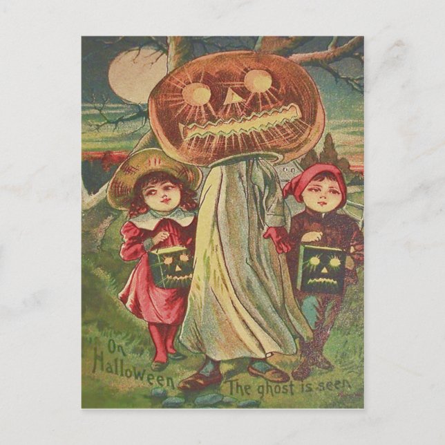 Cartão Postal Crianças Fantasma Jack O' Lanterna Pumpkin (Frente)