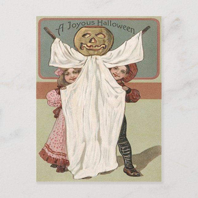 Cartão Postal Crianças Fantasma Jack O' Lanterna Pumpkin (Frente)