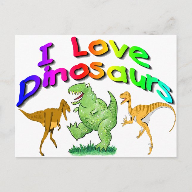 Cartão Postal Crianças "I Love Dinossaurs" presentes (Frente)