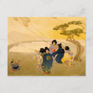 Cartão Postal Crianças Japonesas Empinando Pipas - Bertha Lum -