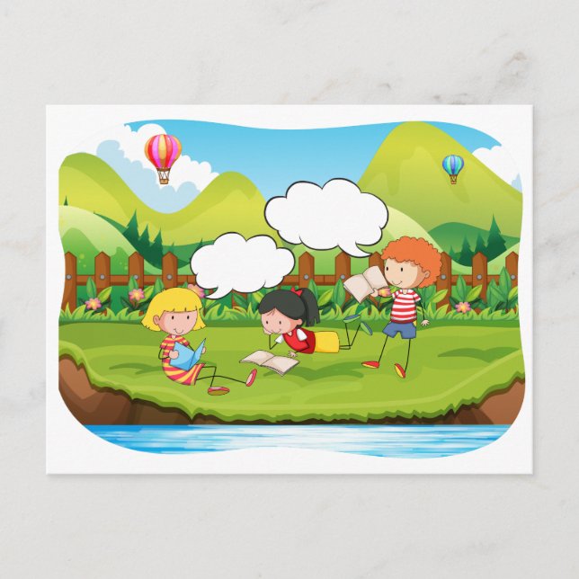 Cartão Postal Crianças lendo (Frente)