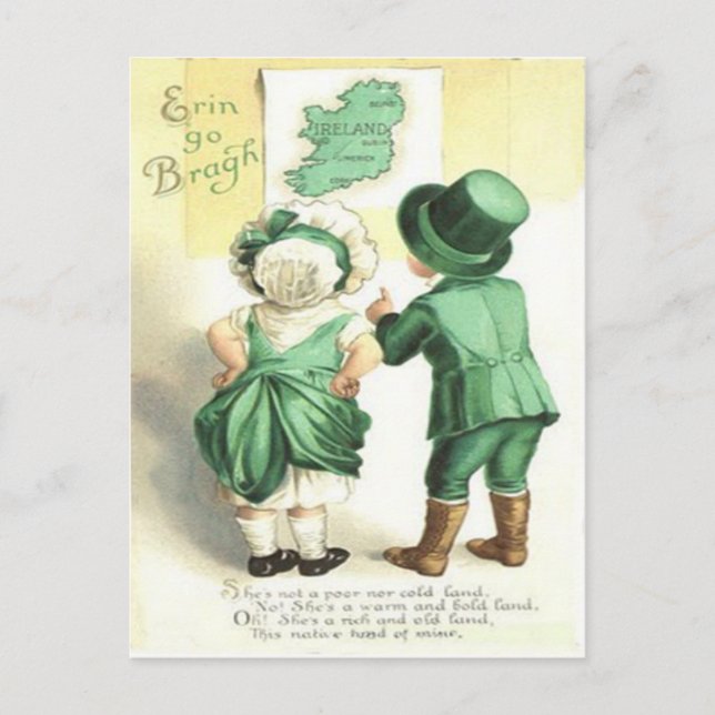 Cartão Postal Crianças - Mapa Irlandês Erin Go Bragh (Frente)