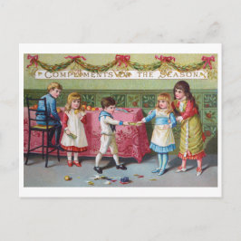 Cartão Postal Crianças na Festa de Natal - Imagem Vintage