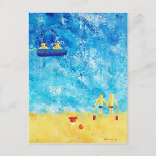 Cartão Postal Crianças na Pintura de Arte Contemporânea à Beira-